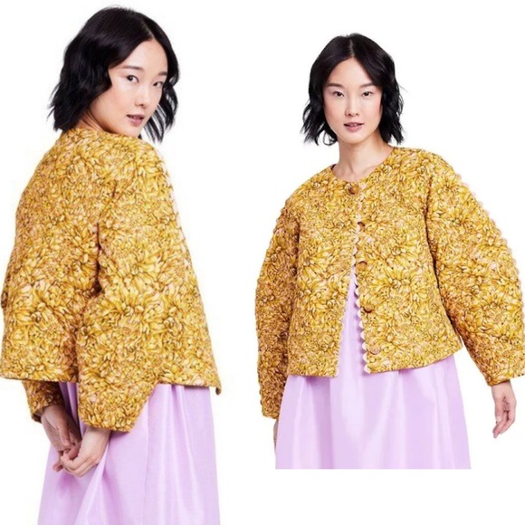 Kika Vargas Jackets & Blazers - NWT KIKA VARGAS x Target Mum Floral Quilted Jacket Gold Yellow Scalloped 2X
